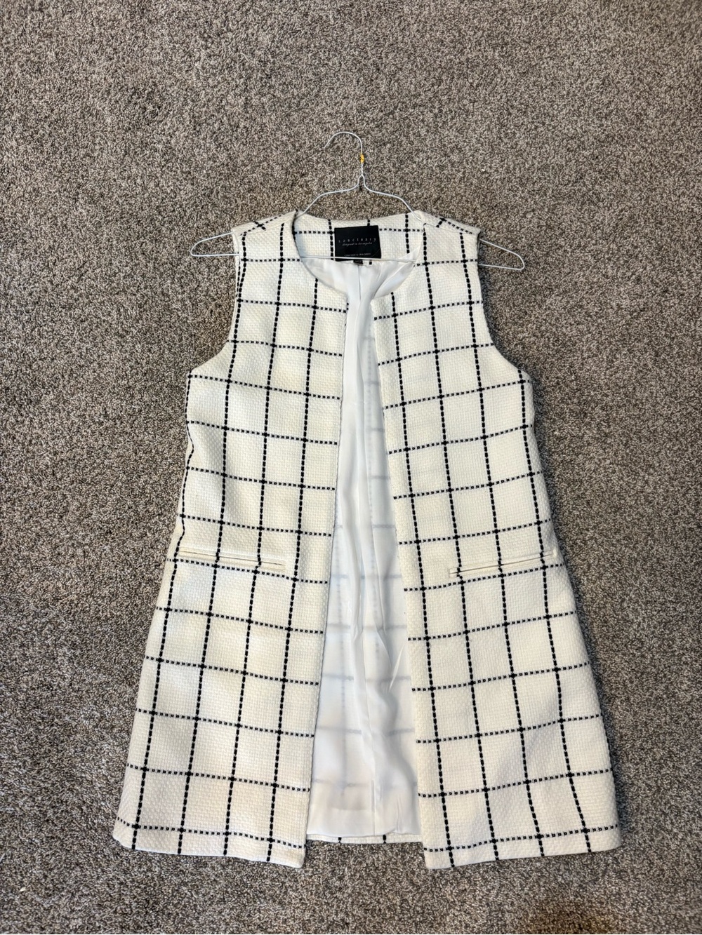 Sanctuary Ivory & Black Windowpane Sleeveless Coat Vest
